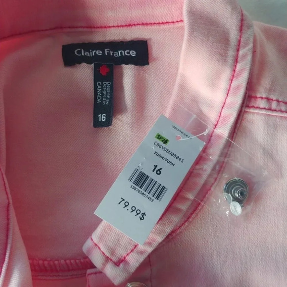 Claire France Sleeveless Stretch Jean Jacket  Faded Pink Salmon Orange Silver 16 - Picture 7 of 8